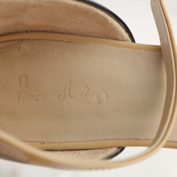 Boden Womens Flat Size 6 Nude Tan Patent Black Pointed Ankle Strap Shoe Pointed - Picture 10 of 12